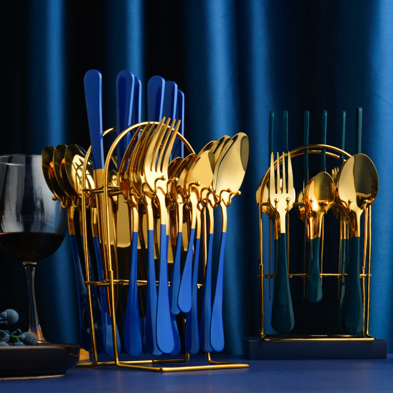 Gold Stainless Steel Cutlery Set With Rack - Fabs things