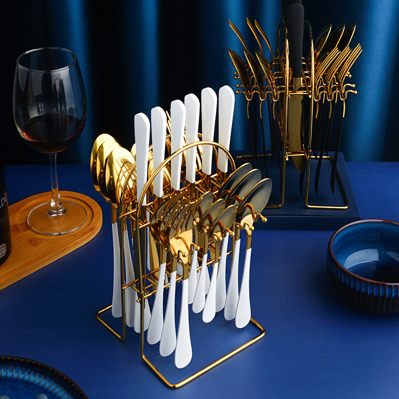 Gold Stainless Steel Cutlery Set With Rack - Fabs things