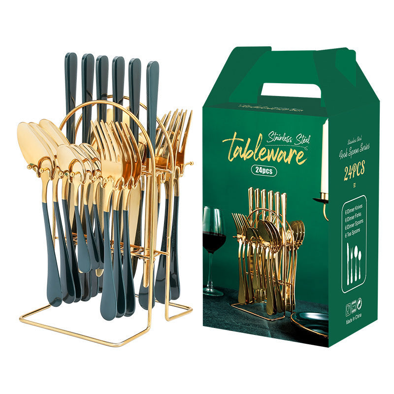 Gold Stainless Steel Cutlery Set With Rack - Fabs things