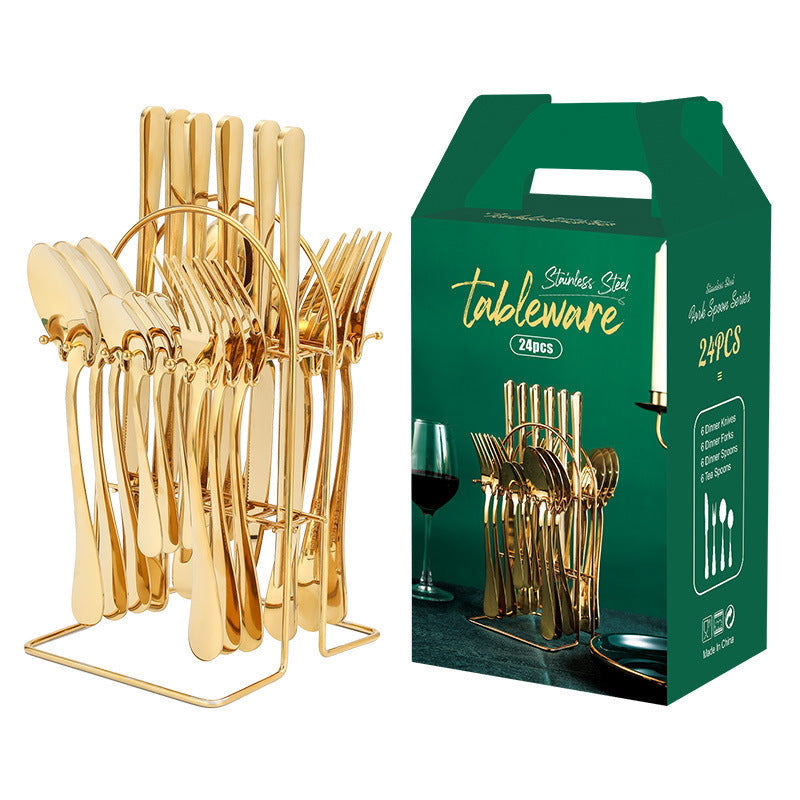 Gold Stainless Steel Cutlery Set With Rack - Fabs things