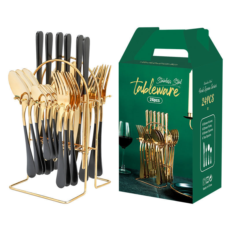 Gold Stainless Steel Cutlery Set With Rack - Fabs things