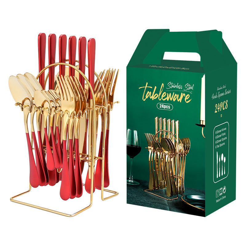 Gold Stainless Steel Cutlery Set With Rack - Fabs things