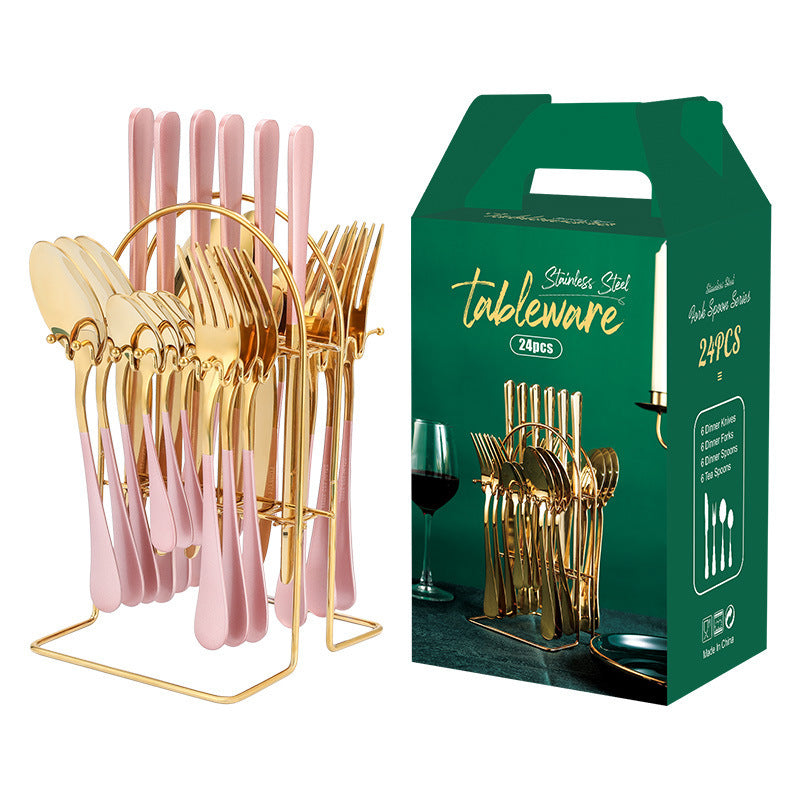 Gold Stainless Steel Cutlery Set With Rack - Fabs things