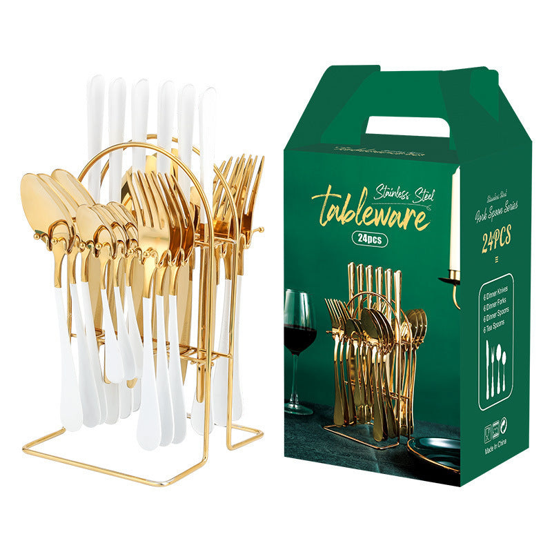 Gold Stainless Steel Cutlery Set With Rack - Fabs things
