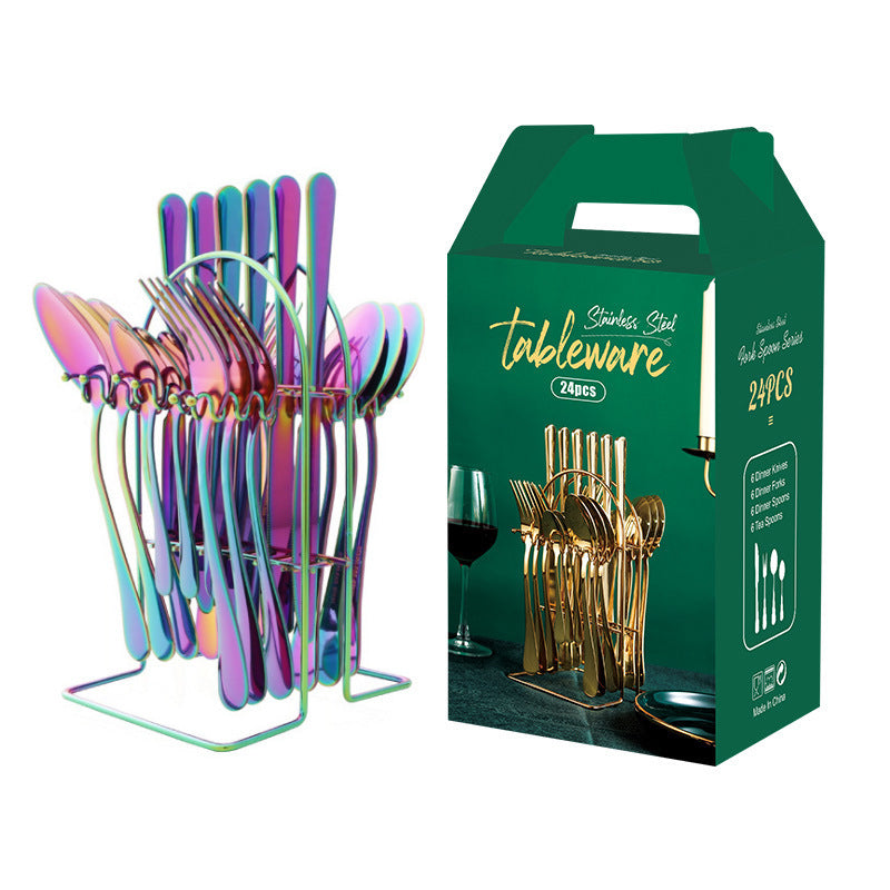Gold Stainless Steel Cutlery Set With Rack - Fabs things