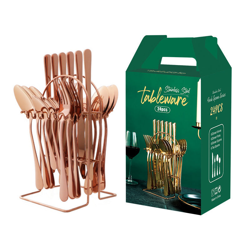 Gold Stainless Steel Cutlery Set With Rack - Fabs things