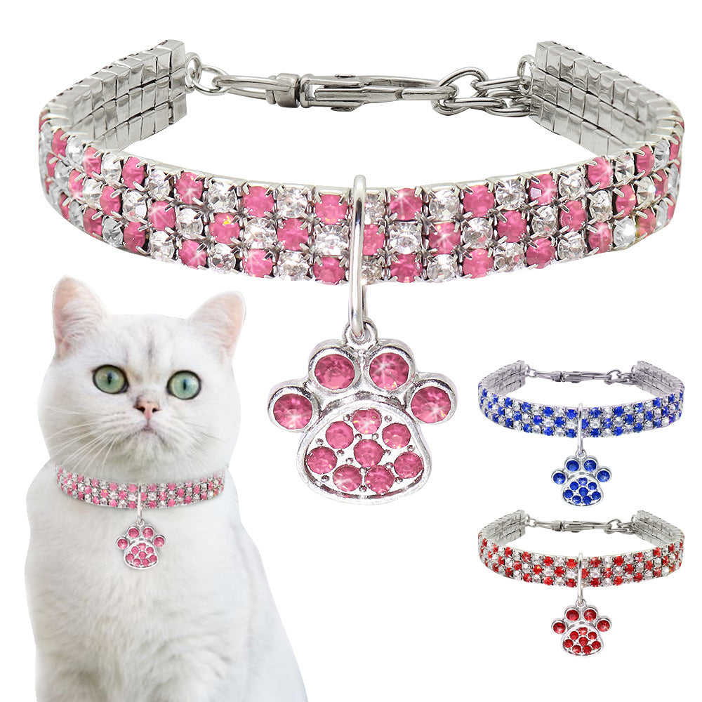 Pet Collar With Diamonds, Mixed-color Cat And Dog Supplies, Cat Claws, Elastic Cat And Dog Necklace Jewelry - Fabs things