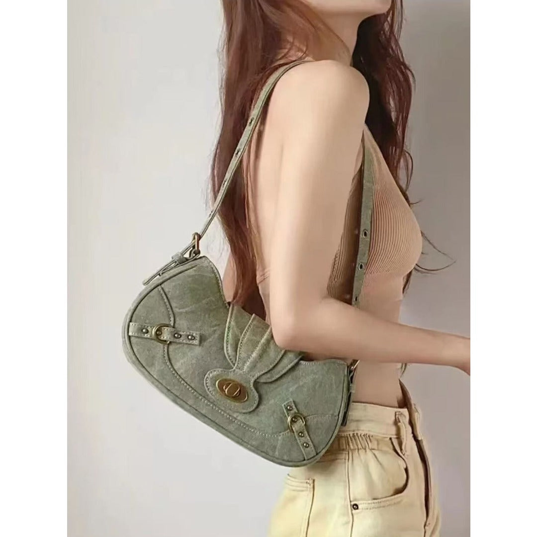 Vintage Army Green Splicing Armpit Bag – Stylish Small Shoulder Purse, Versatile Spring Spice Girl Bag & Handbag  hobo - Fabs things