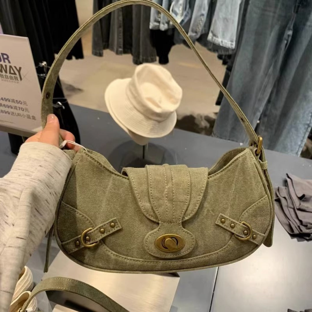 Vintage Army Green Splicing Armpit Bag – Stylish Small Shoulder Purse, Versatile Spring Spice Girl Bag & Handbag  hobo - Fabs things
