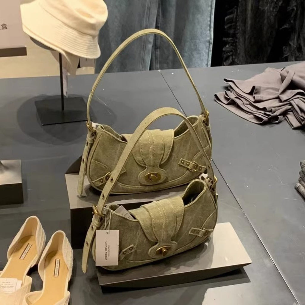 Vintage Army Green Splicing Armpit Bag – Stylish Small Shoulder Purse, Versatile Spring Spice Girl Bag & Handbag  hobo - Fabs things