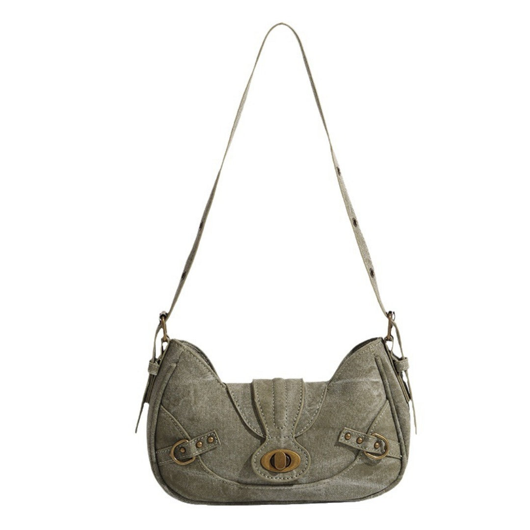 Vintage Army Green Splicing Armpit Bag – Stylish Small Shoulder Purse, Versatile Spring Spice Girl Bag & Handbag  hobo - Fabs things