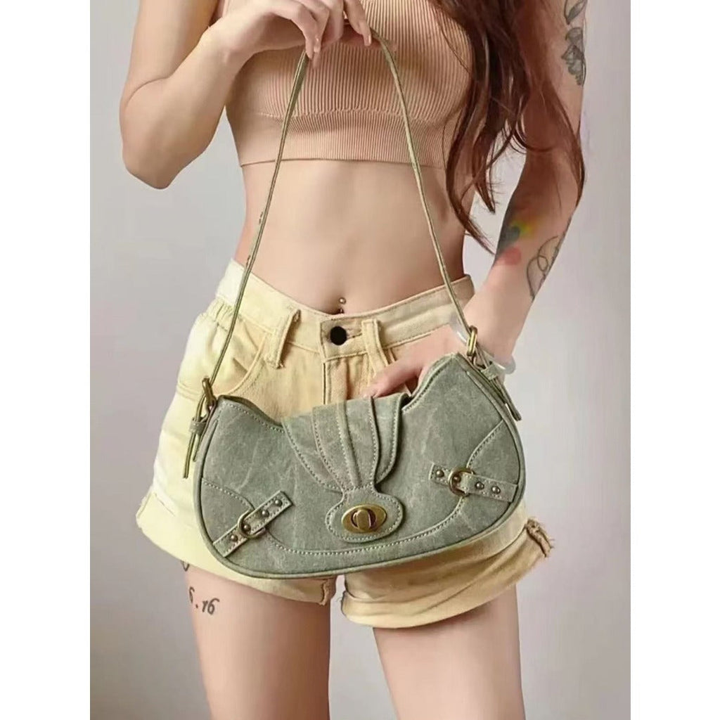 Vintage Army Green Splicing Armpit Bag – Stylish Small Shoulder Purse, Versatile Spring Spice Girl Bag & Handbag  hobo - Fabs things