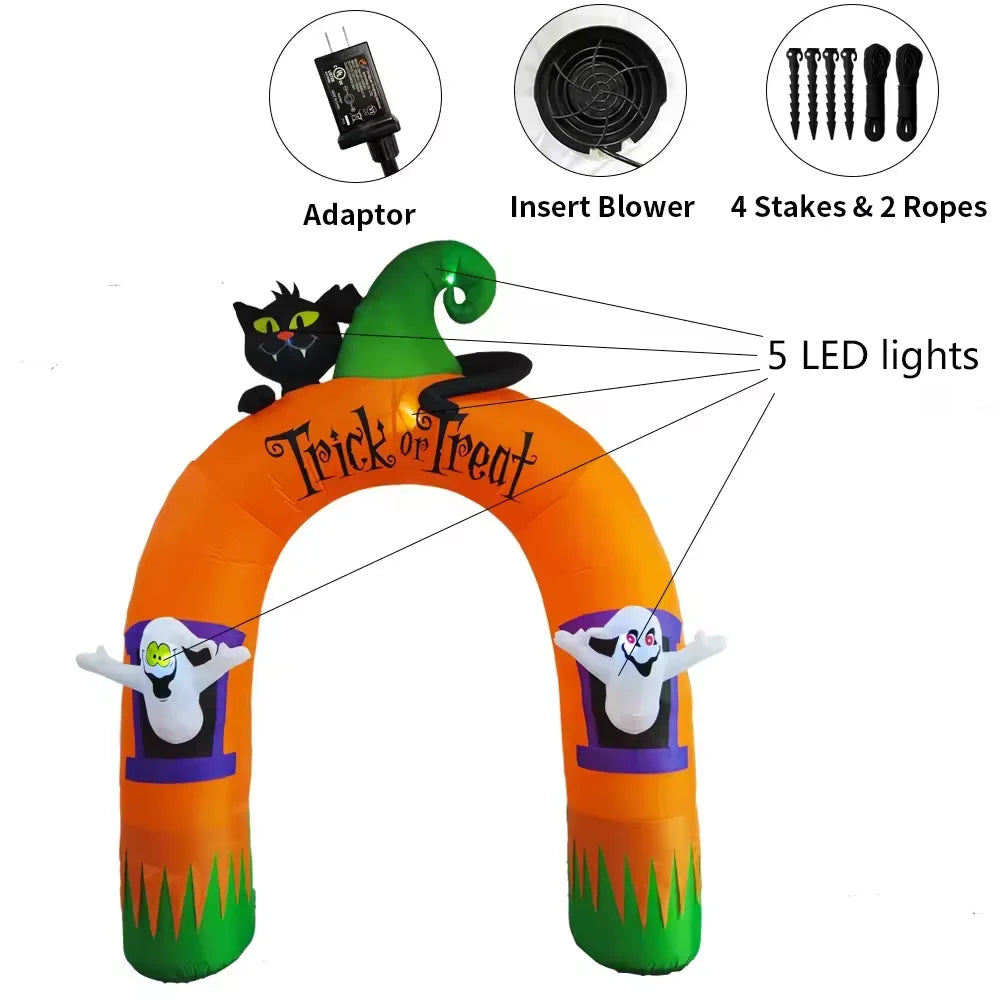 10FT Giant Inflatable Arch with Black Cat and Ghosts Outdoor Patio Lawn Halloween Inflatable Decorations - Fabs things