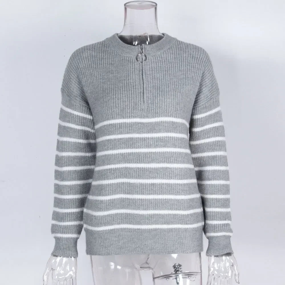 Spring Women Sweater Striped O-neck Long Sleeve Warm Thick Sweaters Female Spring New Trendy Elegant Casual Ladies Clothes - Fabs things