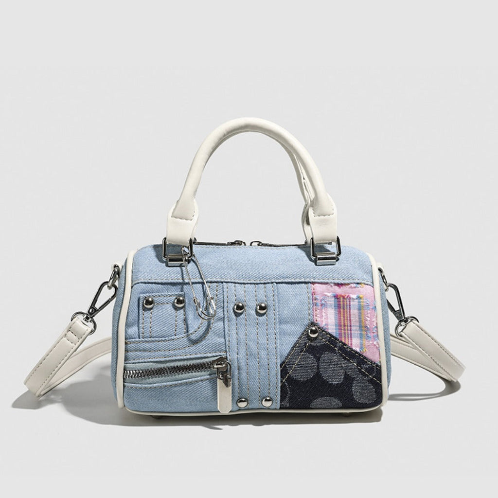 Boston bag women, design splicing pink small tote purse, girl versatile fashion handbag - Fabs things