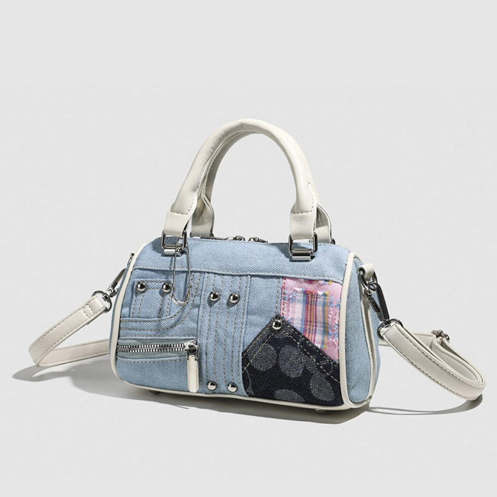 Boston bag women, design splicing pink small tote purse, girl versatile fashion handbag - Fabs things