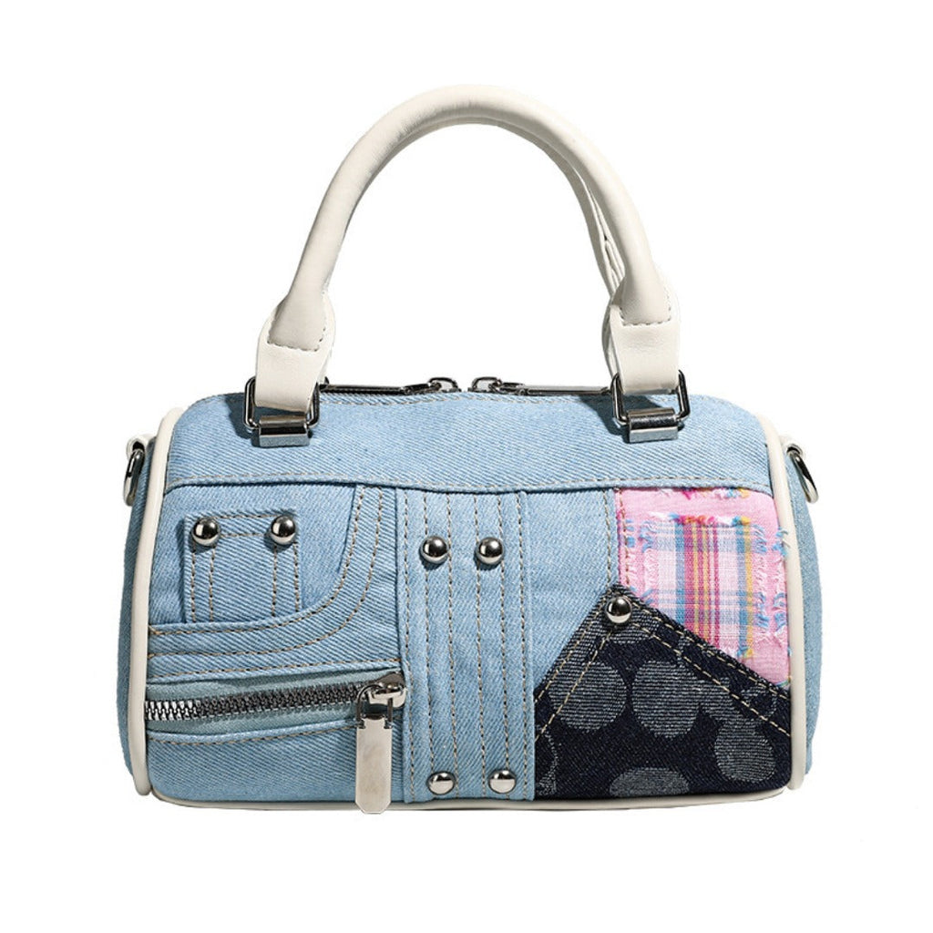 Boston bag women, design splicing pink small tote purse, girl versatile fashion handbag - Fabs things