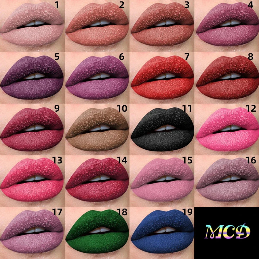 19 colors Matte Velvet Lip Gloss Waterproof Liquid Lipstick Nude Black Lips tint Makeup Lip Glaze Cosmetics Red Lip Stain Beauty - Fabs things