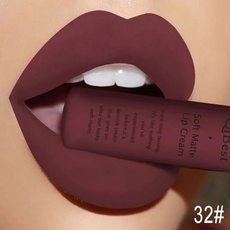QIBEST Sexy Velvet Matte Lip Gloss Liquid Lipstick Lipgloss Beauty Red Nude Waterproof Long-lasting Lip Stain Makeup For Women - Fabs things