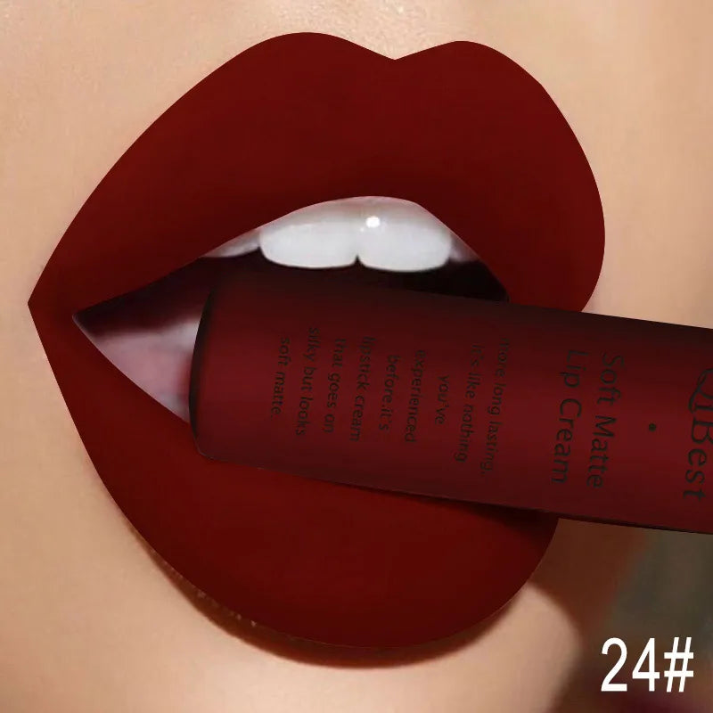 QIBEST Sexy Velvet Matte Lip Gloss Liquid Lipstick Lipgloss Beauty Red Nude Waterproof Long-lasting Lip Stain Makeup For Women - Fabs things