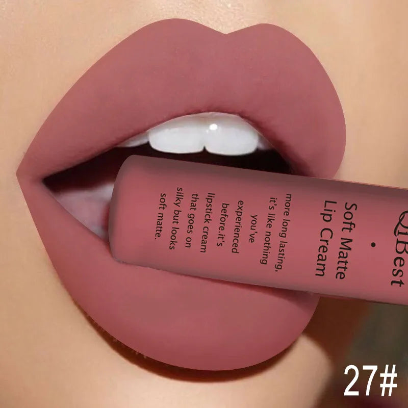 QIBEST Sexy Velvet Matte Lip Gloss Liquid Lipstick Lipgloss Beauty Red Nude Waterproof Long-lasting Lip Stain Makeup For Women - Fabs things