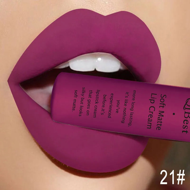 QIBEST Sexy Velvet Matte Lip Gloss Liquid Lipstick Lipgloss Beauty Red Nude Waterproof Long-lasting Lip Stain Makeup For Women - Fabs things
