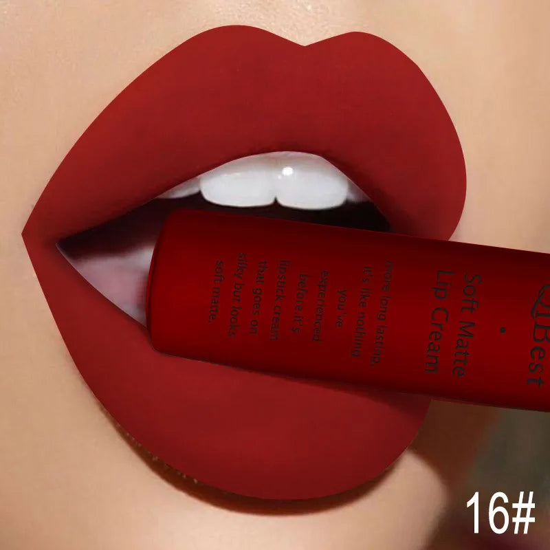 QIBEST Sexy Velvet Matte Lip Gloss Liquid Lipstick Lipgloss Beauty Red Nude Waterproof Long-lasting Lip Stain Makeup For Women - Fabs things