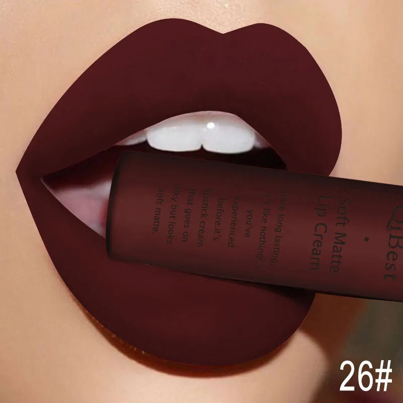 QIBEST Sexy Velvet Matte Lip Gloss Liquid Lipstick Lipgloss Beauty Red Nude Waterproof Long-lasting Lip Stain Makeup For Women - Fabs things