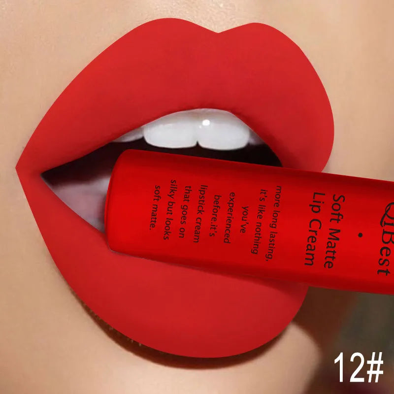 QIBEST Sexy Velvet Matte Lip Gloss Liquid Lipstick Lipgloss Beauty Red Nude Waterproof Long-lasting Lip Stain Makeup For Women - Fabs things