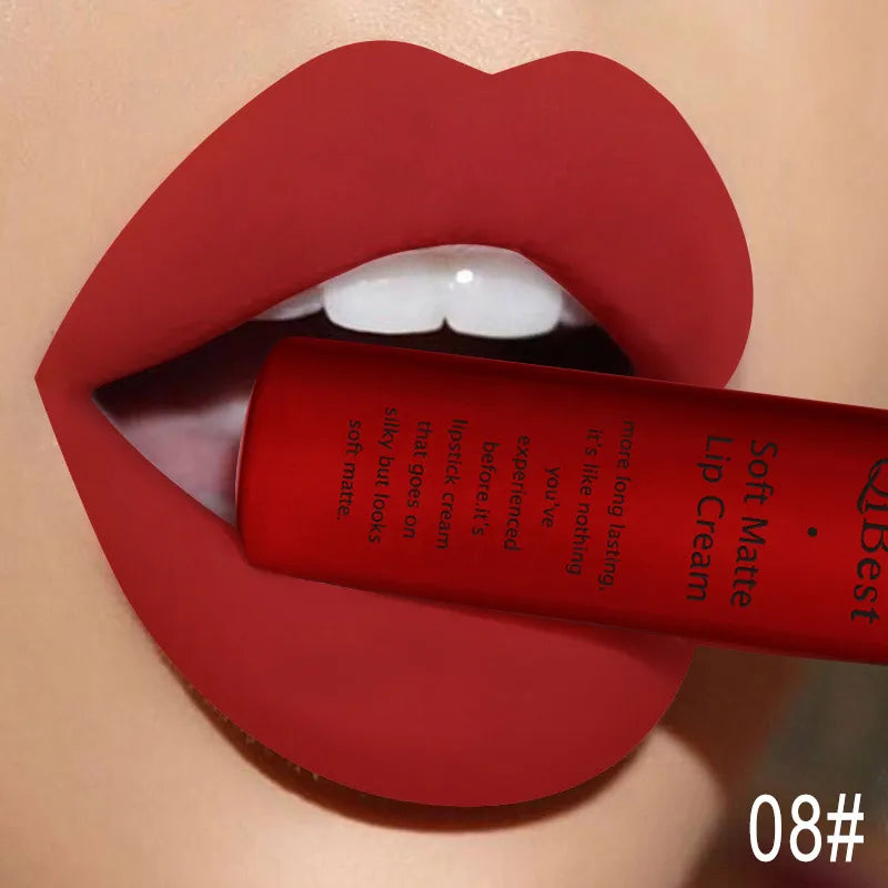 QIBEST Sexy Velvet Matte Lip Gloss Liquid Lipstick Lipgloss Beauty Red Nude Waterproof Long-lasting Lip Stain Makeup For Women - Fabs things