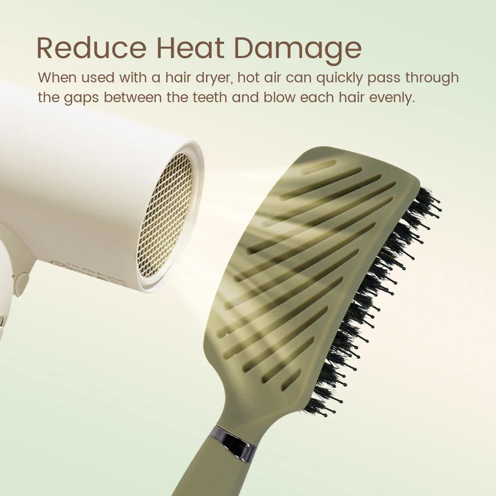 1PC Boar Bristle Detangling Hair Comb Hollow Out Hair Brush Anti-Static Scalp Massage Hairbrush Salon Styling Tools For Gifting - Fabs things