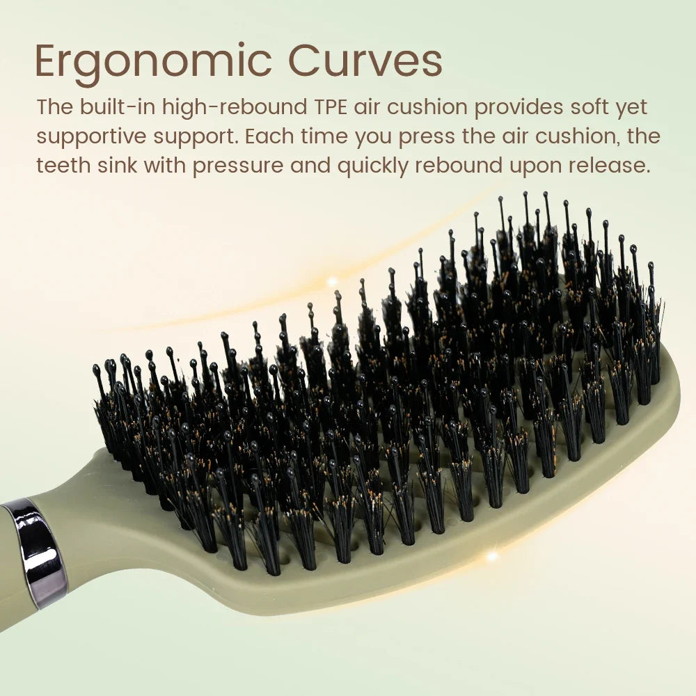 1PC Boar Bristle Detangling Hair Comb Hollow Out Hair Brush Anti-Static Scalp Massage Hairbrush Salon Styling Tools For Gifting - Fabs things
