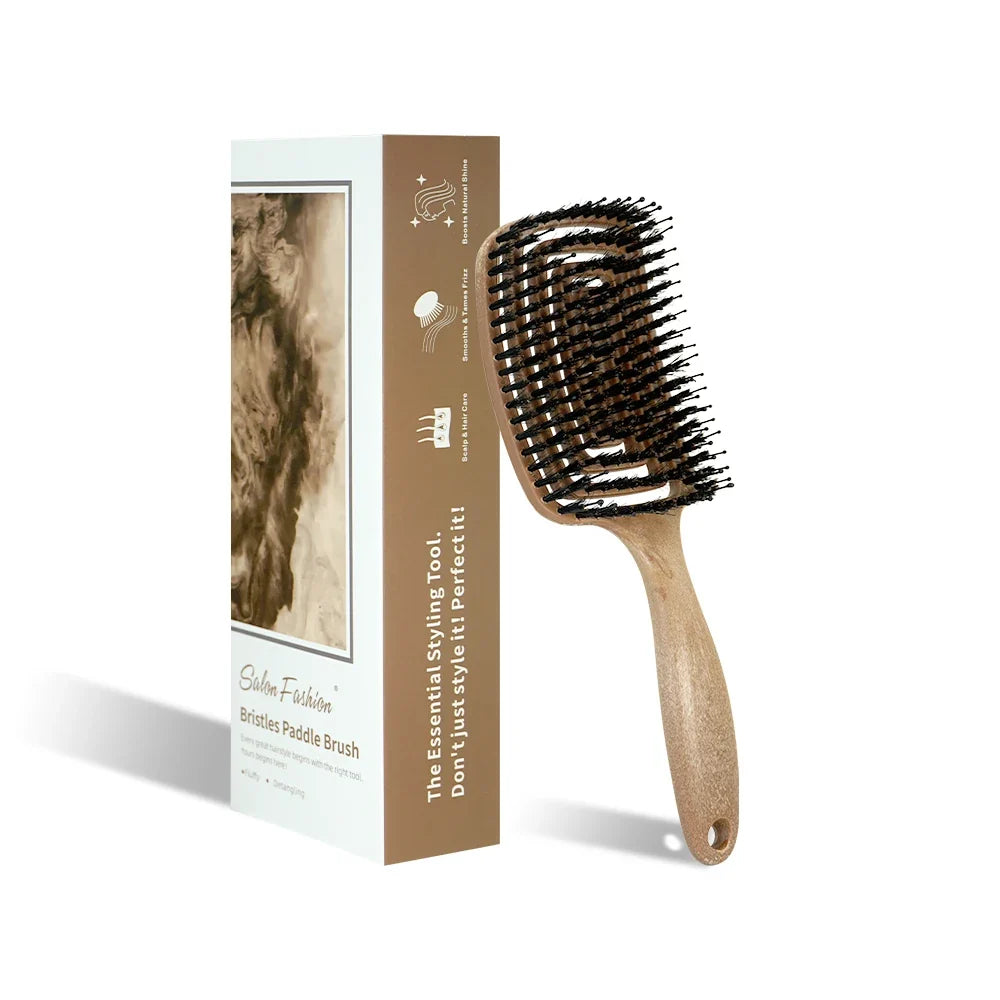1PC Boar Bristle Detangling Hair Comb Hollow Out Hair Brush Anti-Static Scalp Massage Hairbrush Salon Styling Tools For Gifting - Fabs things
