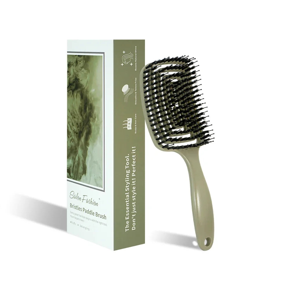 1PC Boar Bristle Detangling Hair Comb Hollow Out Hair Brush Anti-Static Scalp Massage Hairbrush Salon Styling Tools For Gifting - Fabs things