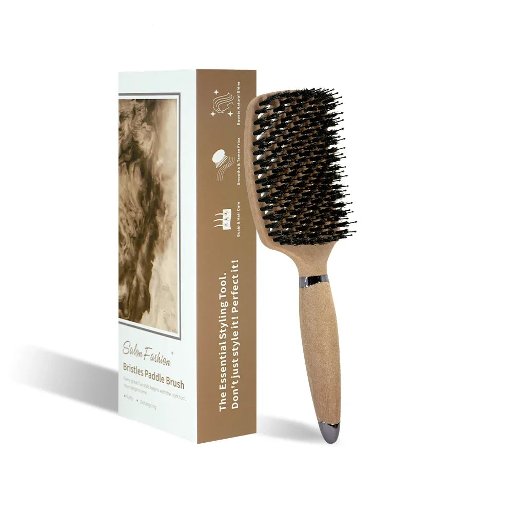1PC Boar Bristle Detangling Hair Comb Hollow Out Hair Brush Anti-Static Scalp Massage Hairbrush Salon Styling Tools For Gifting - Fabs things