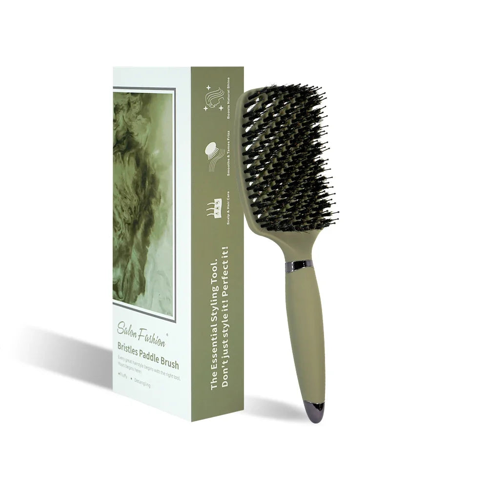 1PC Boar Bristle Detangling Hair Comb Hollow Out Hair Brush Anti-Static Scalp Massage Hairbrush Salon Styling Tools For Gifting - Fabs things
