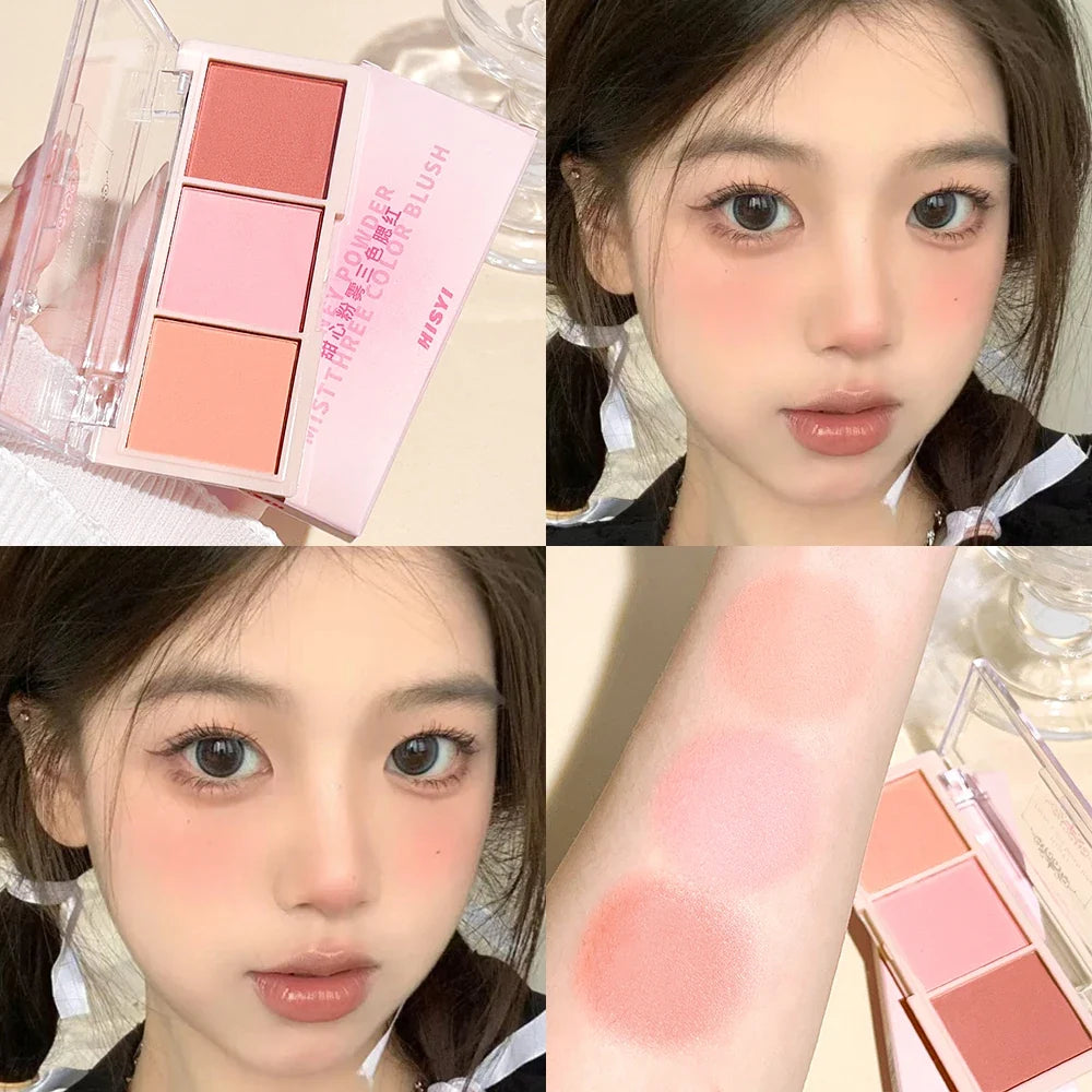 HISYI three-color blush natural color rendering delicate non-flying powder matte rouge holding makeup clear vitality girl blush - Fabs things