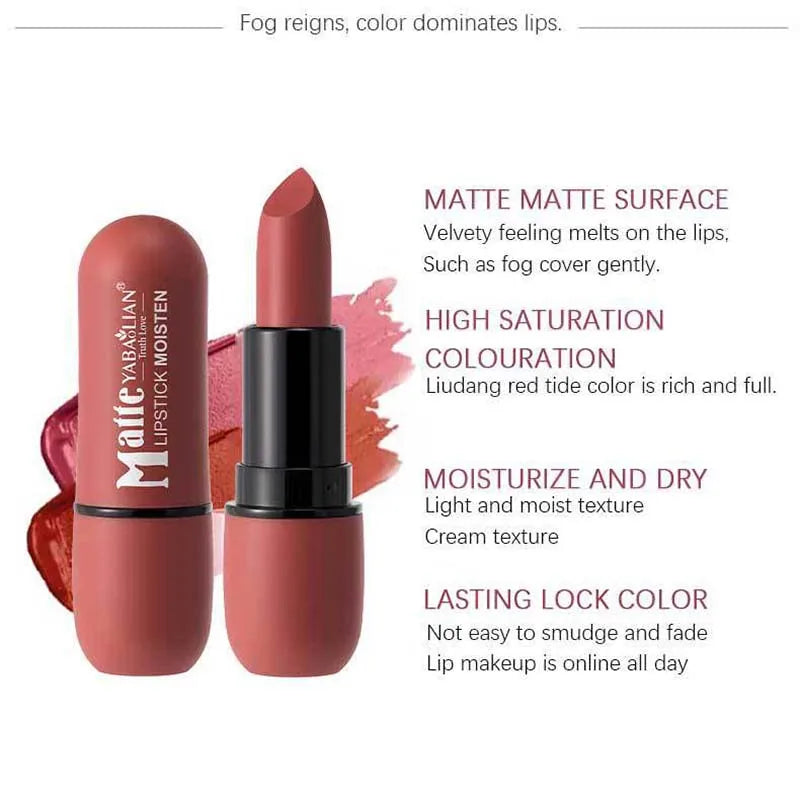 6-Color Matte Lipstick: Velvet Lip Color, Smooth, Waterproof, Long-Lasting Color Lip Makeup - Fabs things