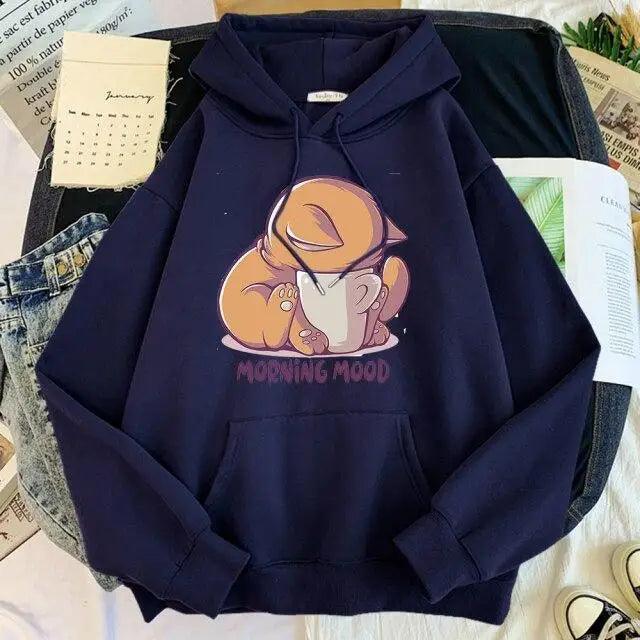 New Hoody Cat Cartoon Print Woman Sweatshirt With Hooded Loose Women's Hoodie Fashion Female Clothes Fleece Hoodies Women Cute Fashion Sweatshirts Sweatshirts Hoodie For Teen Girls Hoodies - Fabs things
