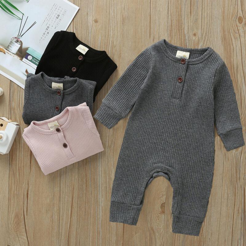 Infant Baby Boy Girl Cotton Romper Knitted Ribbed Jumpsuit Solid Clothes Warm Outfit For Kids - Fabs things