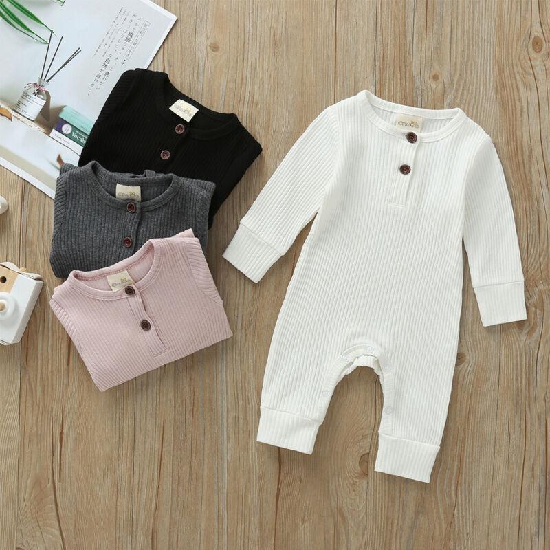 Infant Baby Boy Girl Cotton Romper Knitted Ribbed Jumpsuit Solid Clothes Warm Outfit For Kids - Fabs things