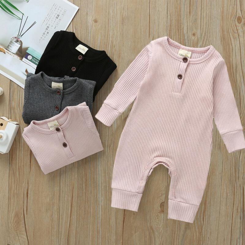 Infant Baby Boy Girl Cotton Romper Knitted Ribbed Jumpsuit Solid Clothes Warm Outfit For Kids - Fabs things
