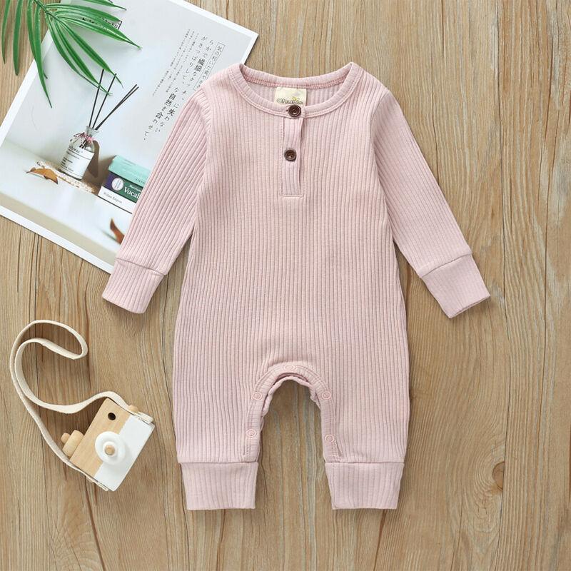 Infant Baby Boy Girl Cotton Romper Knitted Ribbed Jumpsuit Solid Clothes Warm Outfit For Kids - Fabs things