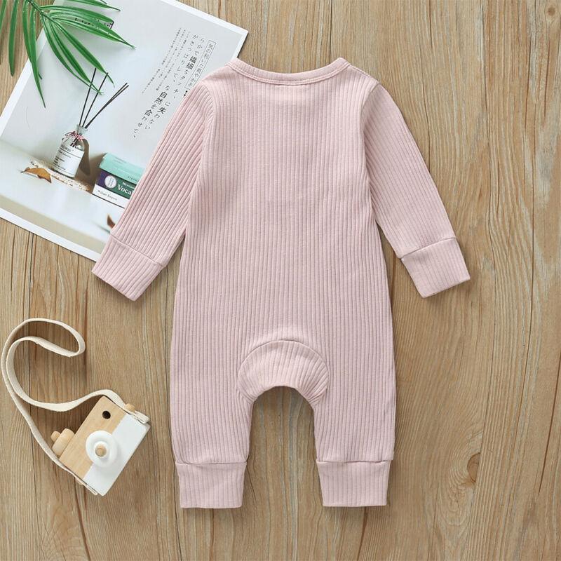 Infant Baby Boy Girl Cotton Romper Knitted Ribbed Jumpsuit Solid Clothes Warm Outfit For Kids - Fabs things