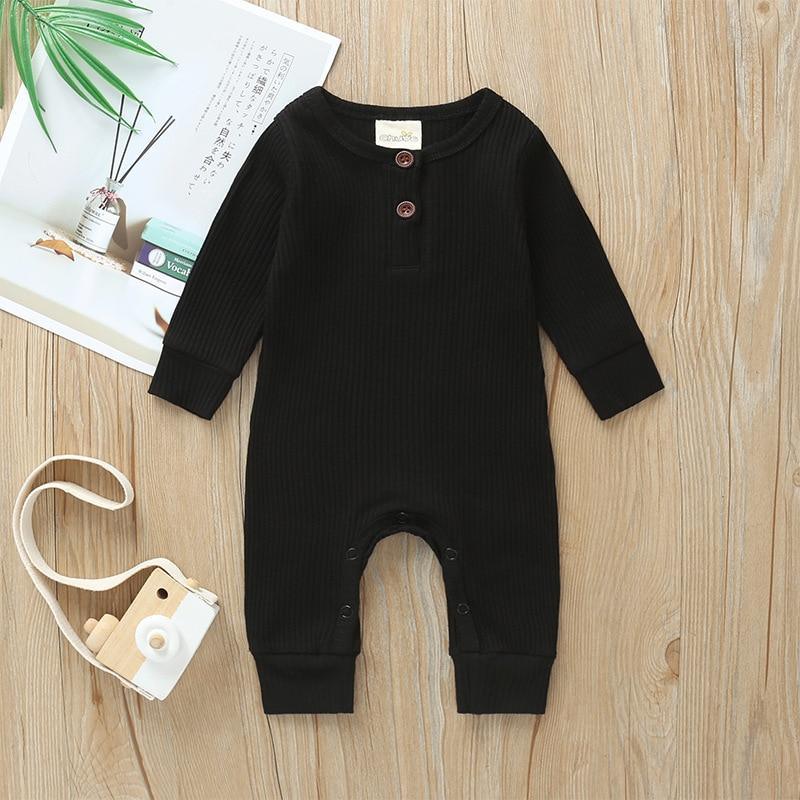 Infant Baby Boy Girl Cotton Romper Knitted Ribbed Jumpsuit Solid Clothes Warm Outfit For Kids - Fabs things