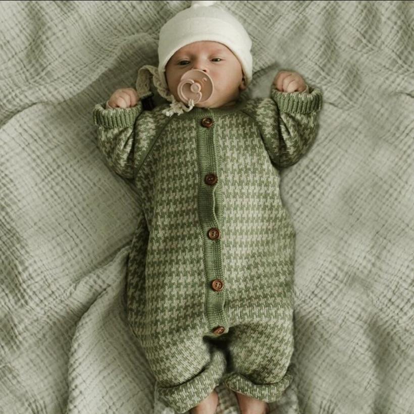 Knitted Newborn Baby Clothes Cotton Baby Romper With Plaid Hat Infant Toddler Jumpsuit For Girls And Boys - Fabs things