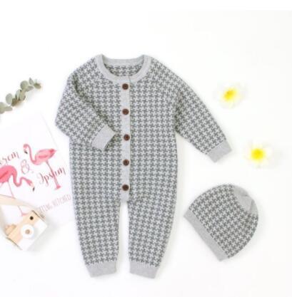 Knitted Newborn Baby Clothes Cotton Baby Romper With Plaid Hat Infant Toddler Jumpsuit For Girls And Boys - Fabs things
