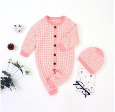 Knitted Newborn Baby Clothes Cotton Baby Romper With Plaid Hat Infant Toddler Jumpsuit For Girls And Boys - Fabs things