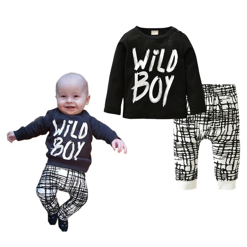 Newborn Baby Boy Clothes Set Long Sleeve Letter Like A Boss T-shirt , Pants Infant Clothing Set For Baby - Fabs things