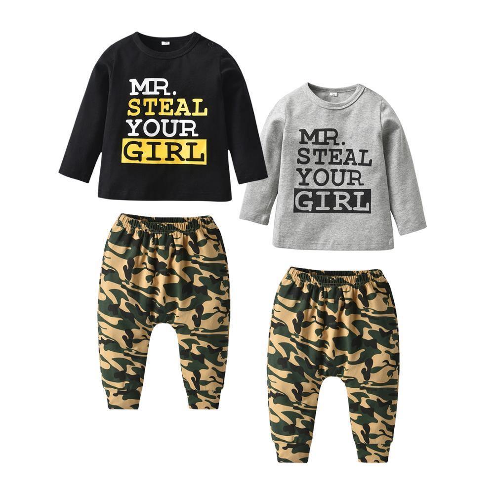 Newborn Baby Boy Clothes Set Long Sleeve Letter Like A Boss T-shirt , Pants Infant Clothing Set For Baby - Fabs things